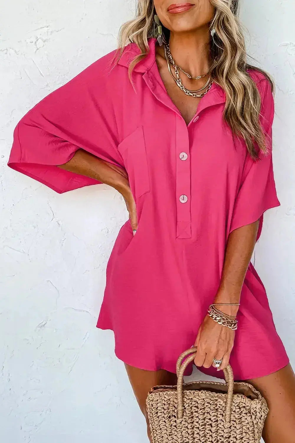 Half Button Collared Neck Romper - Plush Fashion Hub