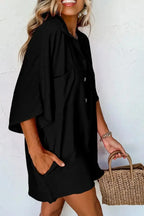 Half Button Collared Neck Romper - Plush Fashion Hub