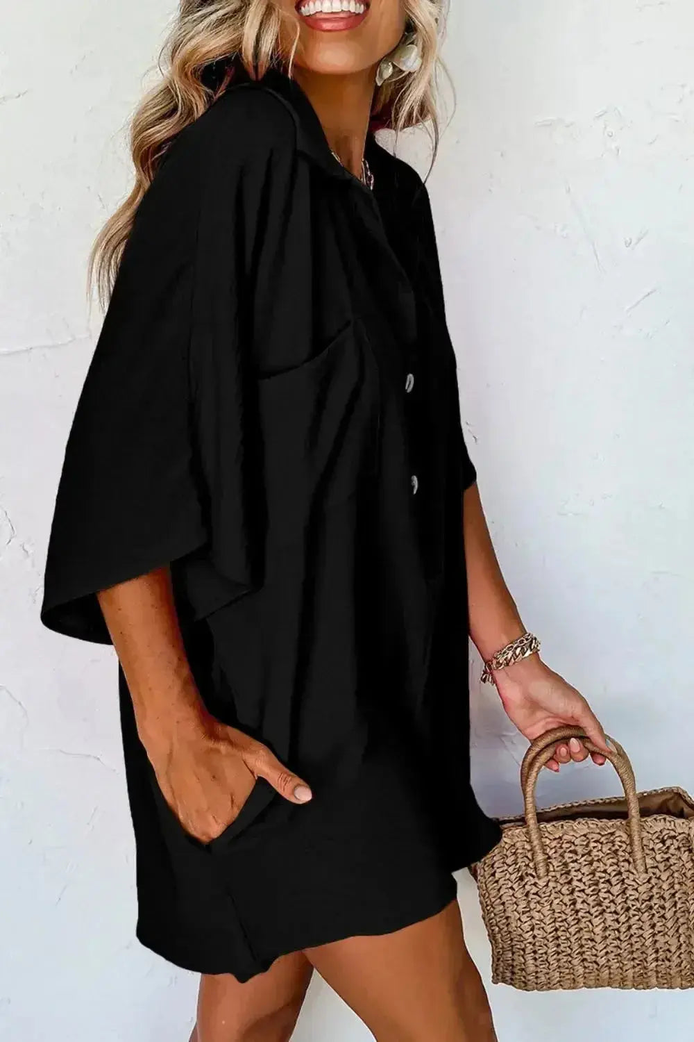Half Button Collared Neck Romper - Plush Fashion Hub