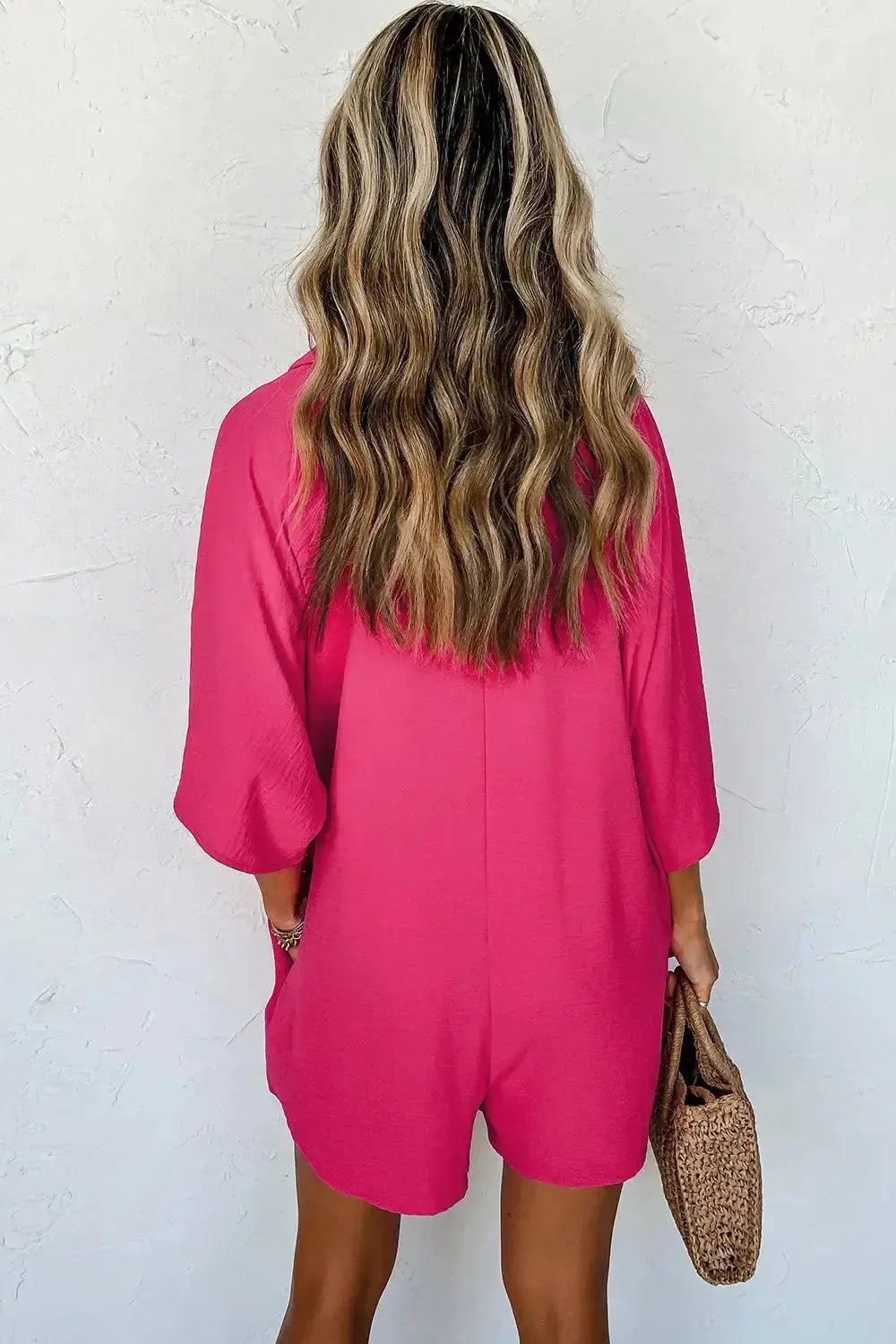 Half Button Collared Neck Romper - Plush Fashion Hub