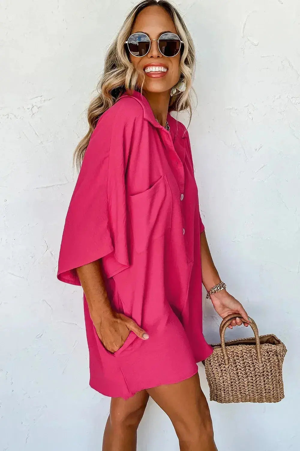 Half Button Collared Neck Romper - Plush Fashion Hub