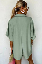 Half Button Collared Neck Romper - Plush Fashion Hub