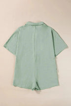 Half Button Collared Neck Romper - Plush Fashion Hub