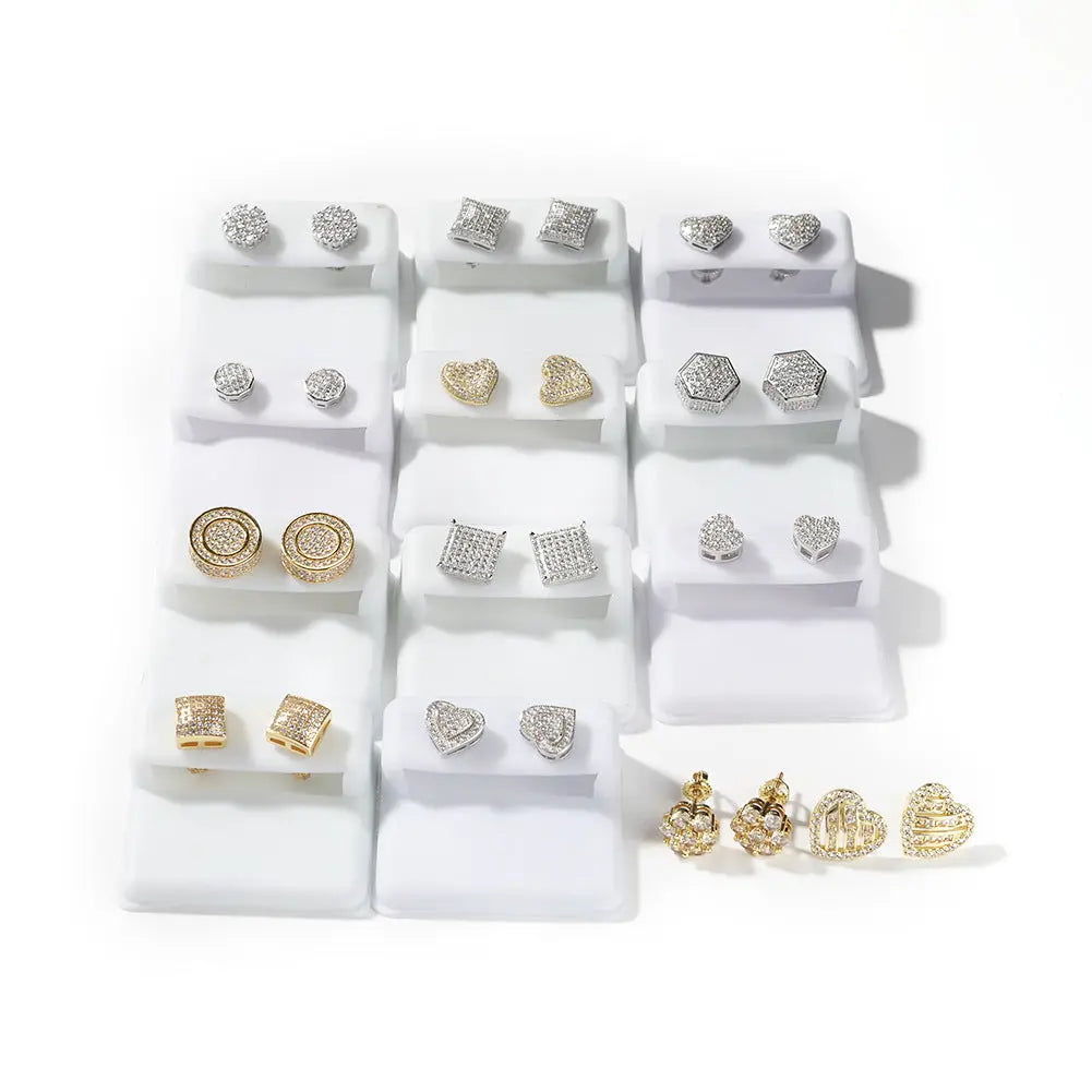 Hip Hop diamond-encrusted 925 silver stud earrings nowadaysfashion