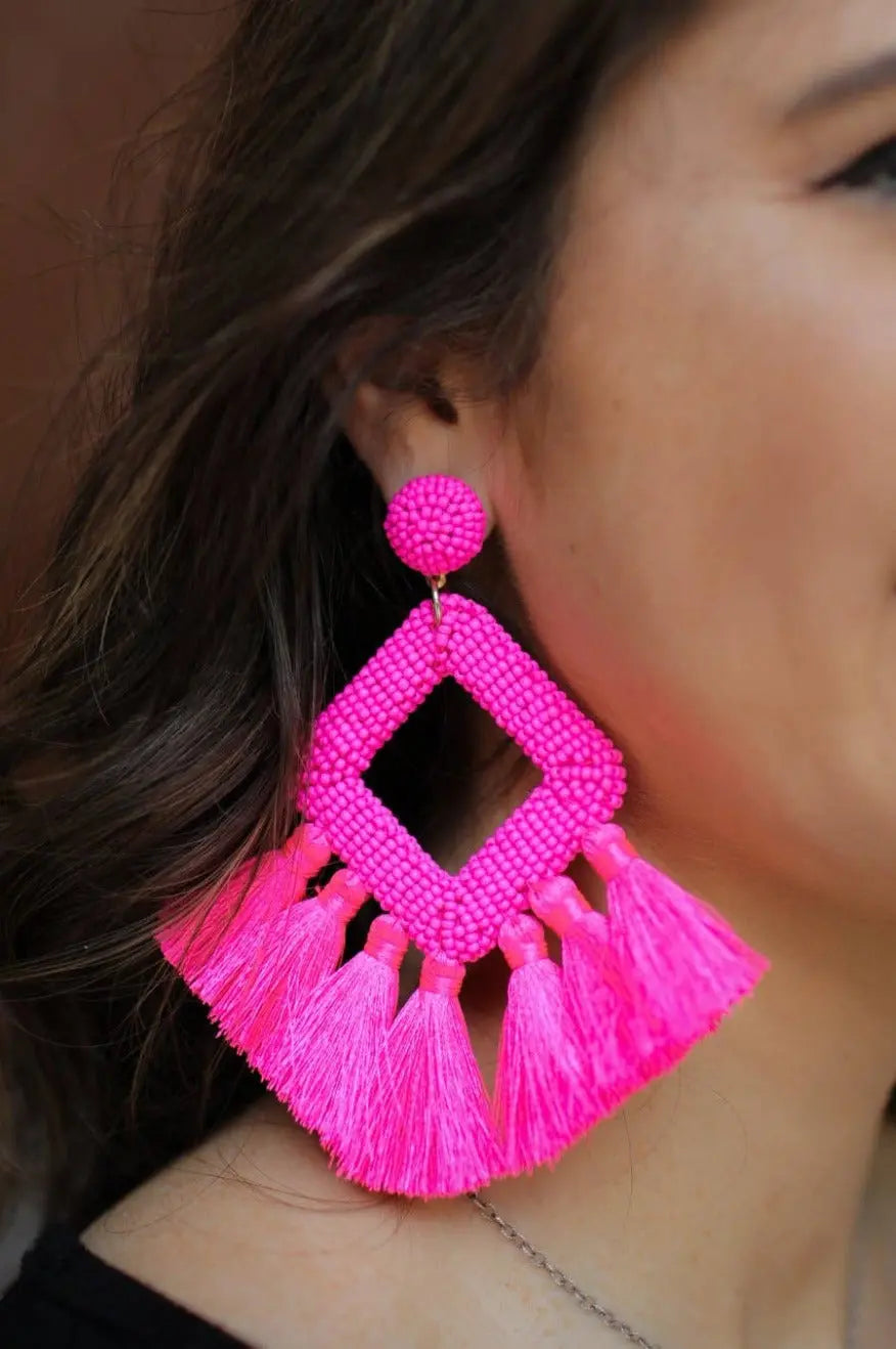 Hot Pink Ellie Fringe Drop Earrings Pretty Little Patriot
