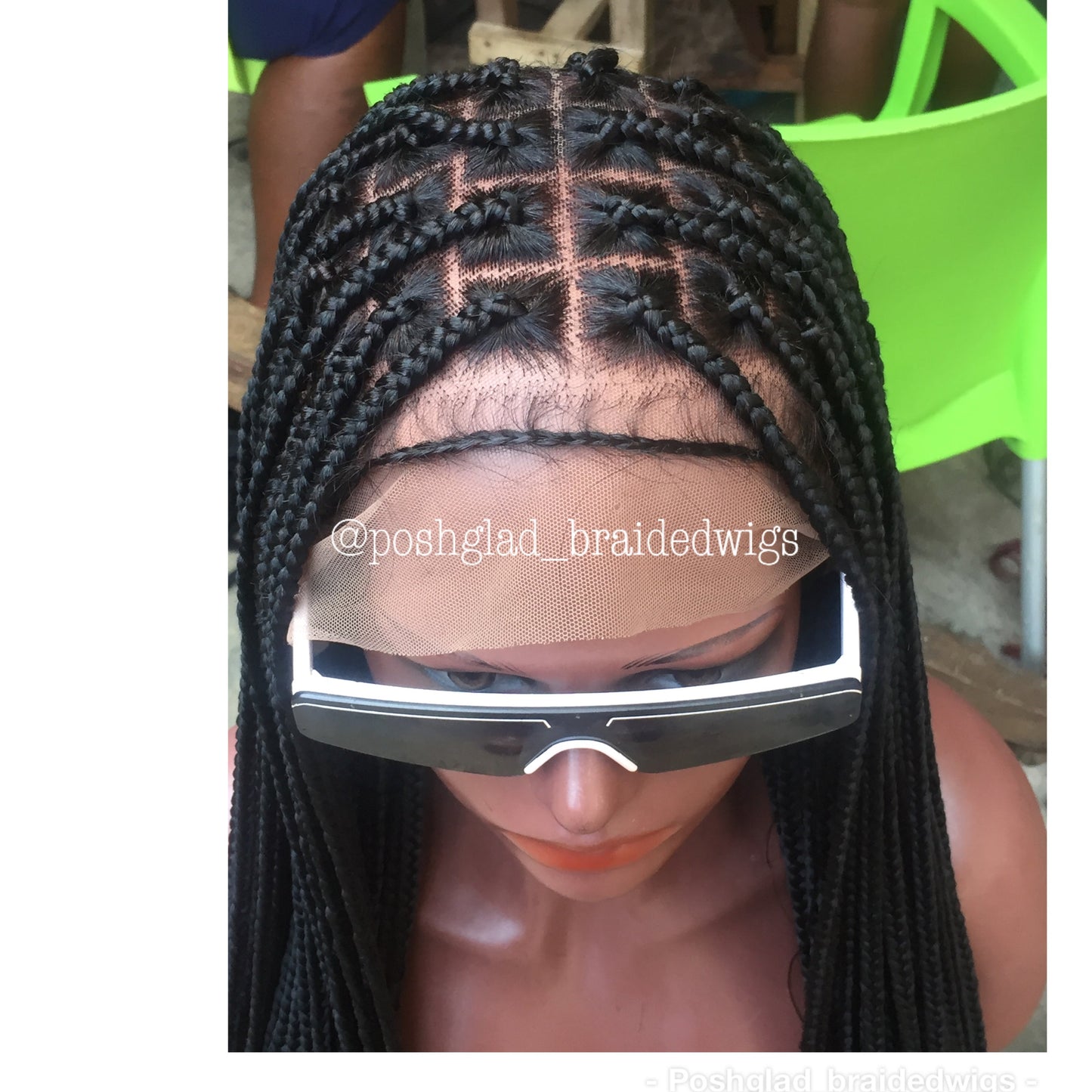 Shade Knotless Braid, Big Size Knots, Full Lace, Midback Length, Color 1 Poshglad Braided Wigs