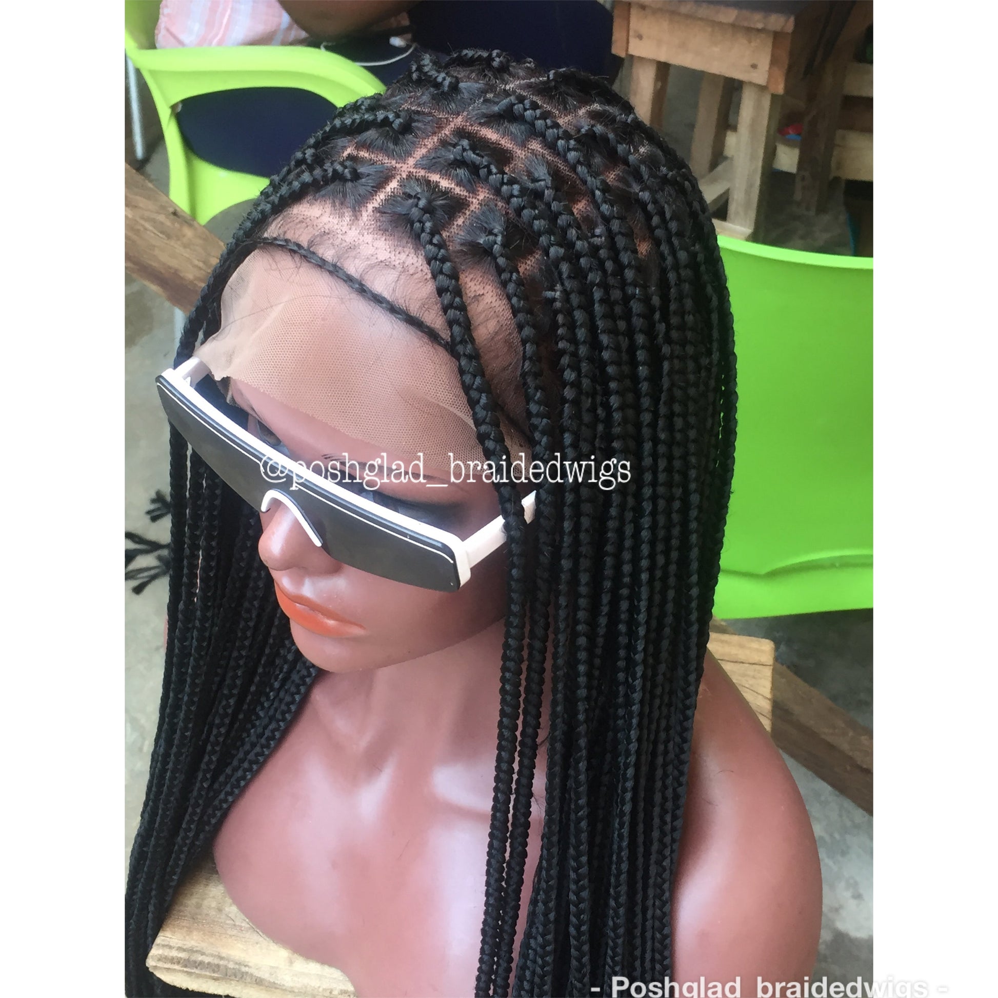 Shade Knotless Braid, Big Size Knots, Full Lace, Midback Length, Color 1 Poshglad Braided Wigs