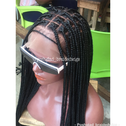 Shade Knotless Braid, Big Size Knots, Full Lace, Midback Length, Color 1 Poshglad Braided Wigs