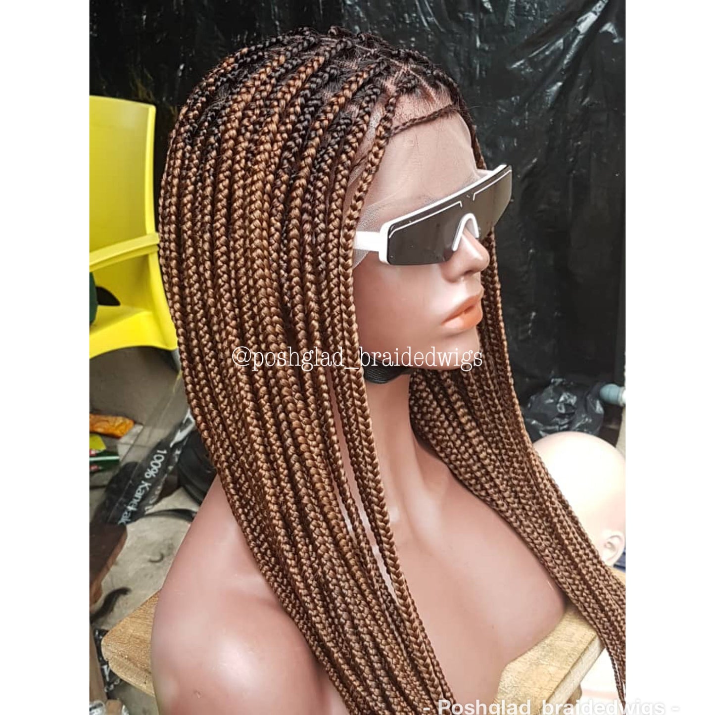 Knotless Braid Wig, Dark Honey Blond, Swiss Full Lace, Glueless - Helen Poshglad Braided Wigs