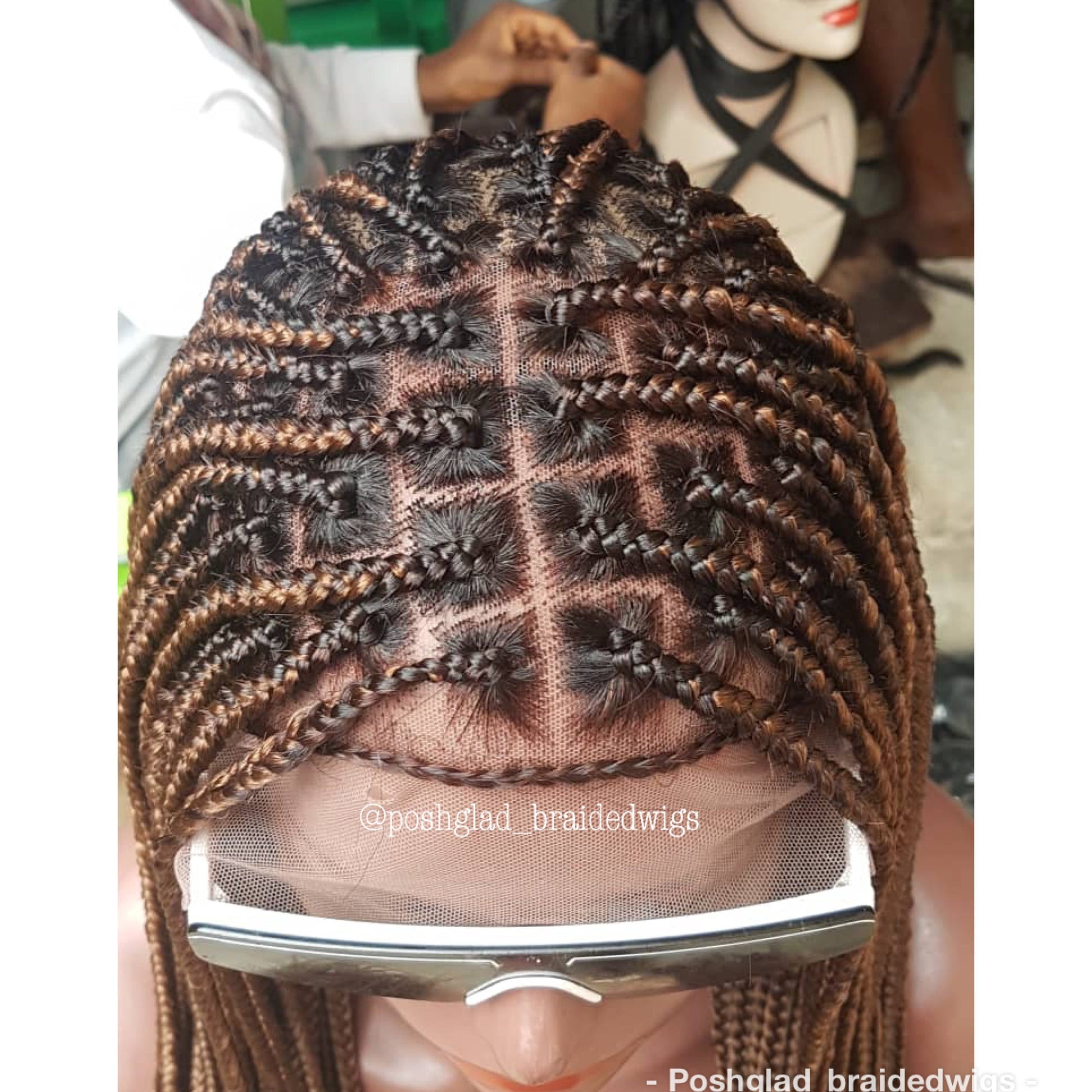 Knotless Braid Wig, Dark Honey Blond, Swiss Full Lace, Glueless - Helen Poshglad Braided Wigs