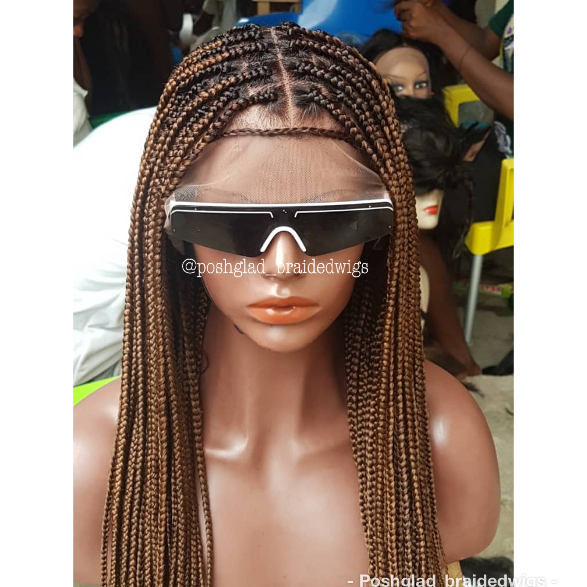 Knotless Braid Wig, Dark Honey Blond, Swiss Full Lace, Glueless - Helen Poshglad Braided Wigs