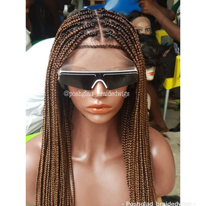 Knotless Braid Wig, Dark Honey Blond, Swiss Full Lace, Glueless - Helen Poshglad Braided Wigs