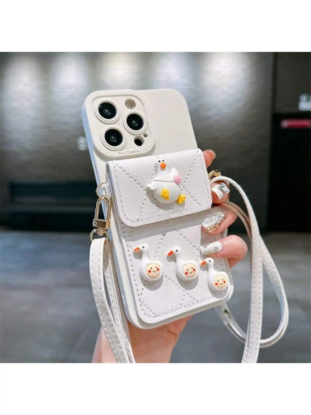 IPhone14promax/13pro , Wallet Phone Case Cute Leather Case With Card Holder Crossbody Cover For Women Girls Strap Wristlet RFID Blocking Shockproof Protective Cover Plush Fashion Hub 21.59