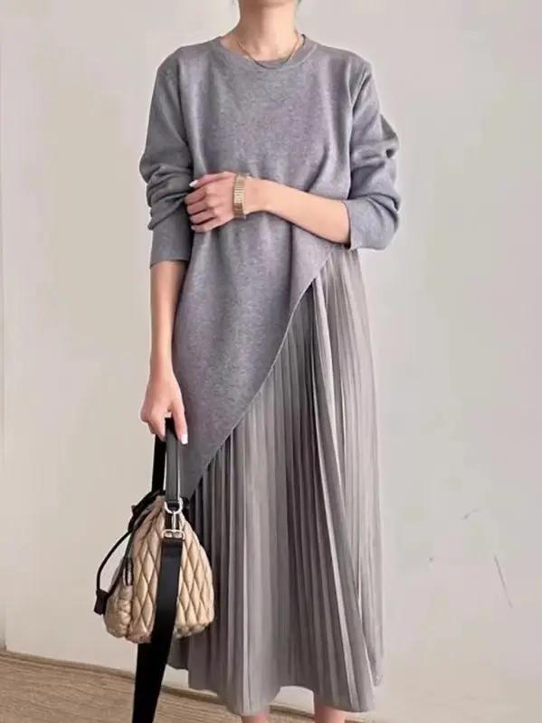 Irregular Knitted Pleated Suspender Dress 2-Pieces Set Plush Fashion Hub