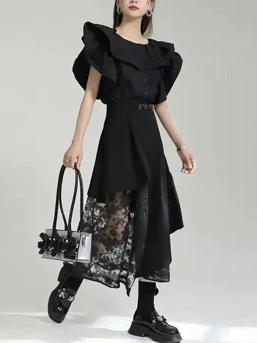 Irregular-Paneled Gauze High-Waisted Skirt - Plush Fashion Hub