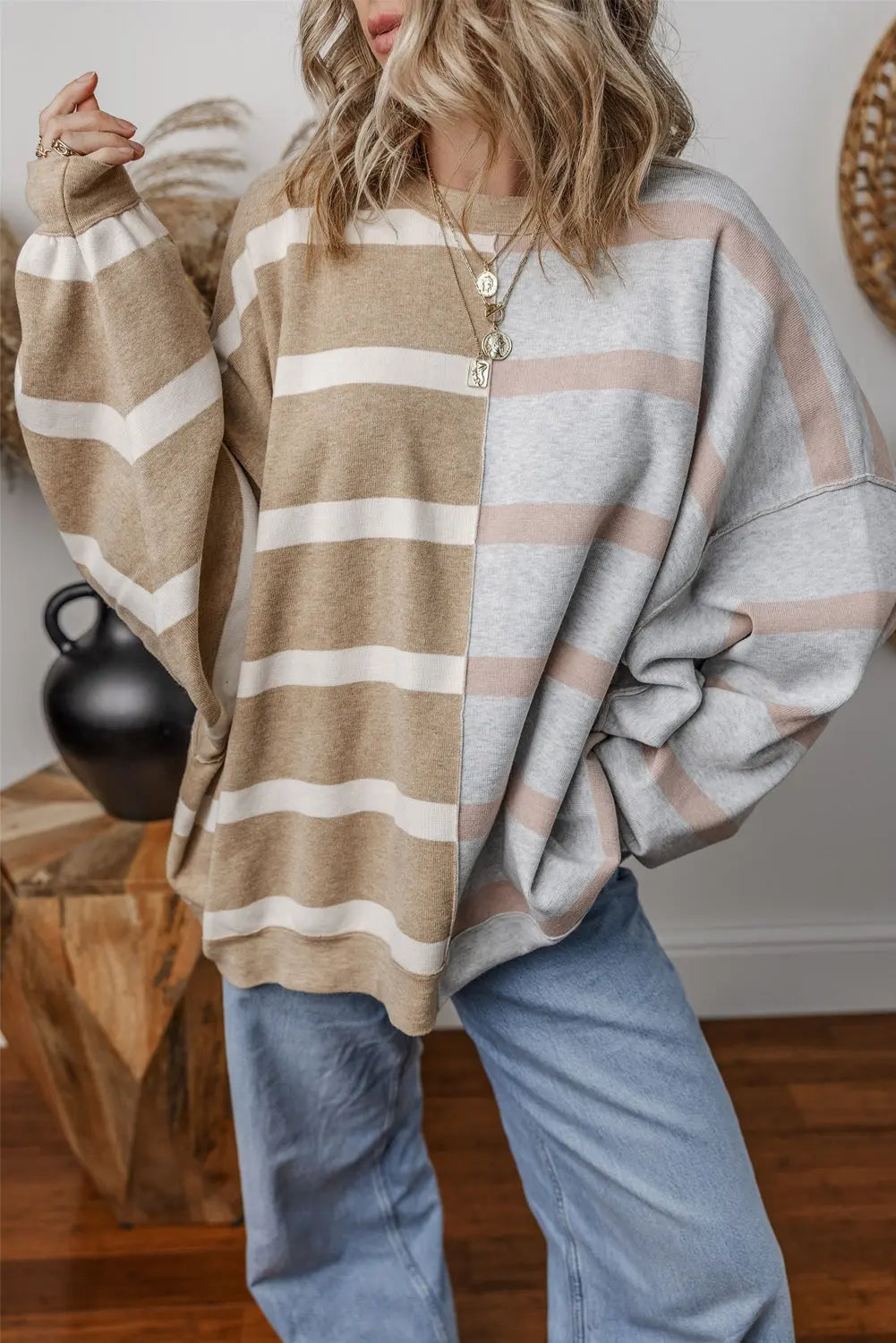 Jream Stripe Colorblock Oversized Sweater Threaded Pear