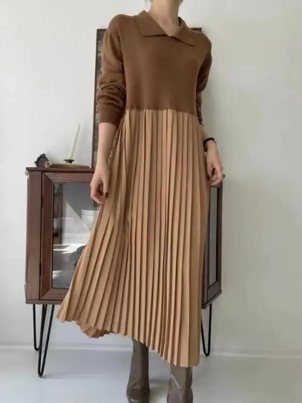 Knit Pleated Split-joint Long Dresses Plush Fashion Hub