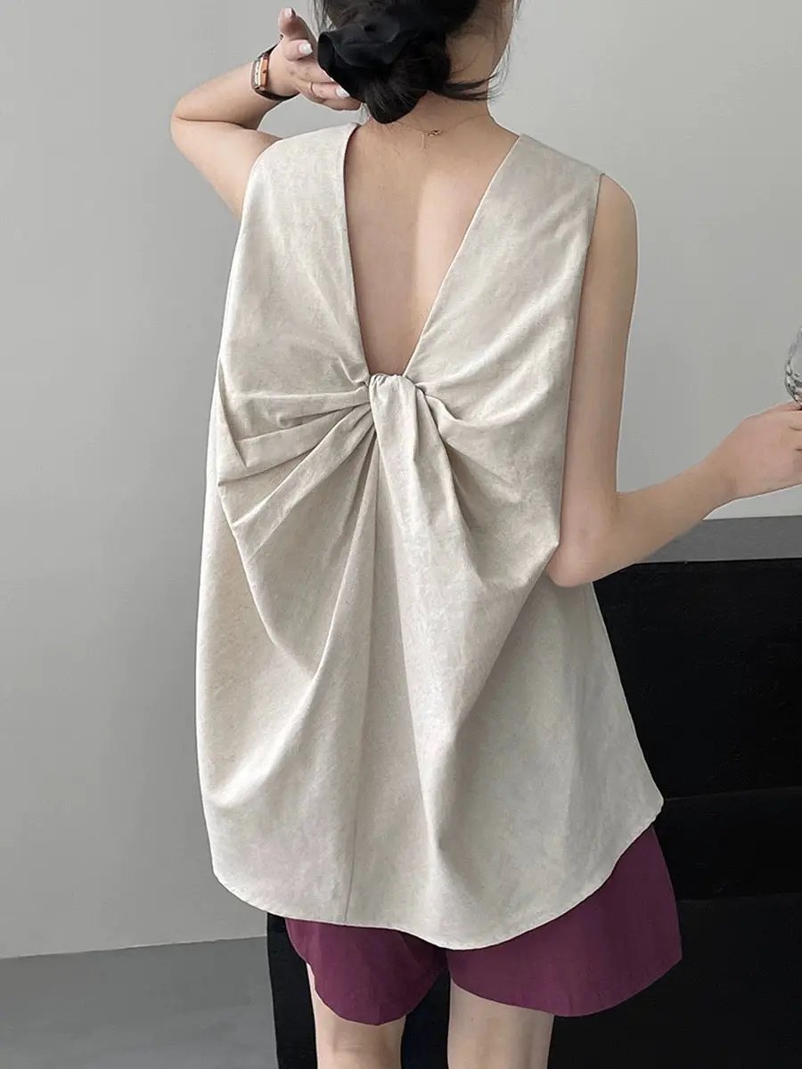Knotted Back Loose Sleeveless Blouses Plush Fashion Hub