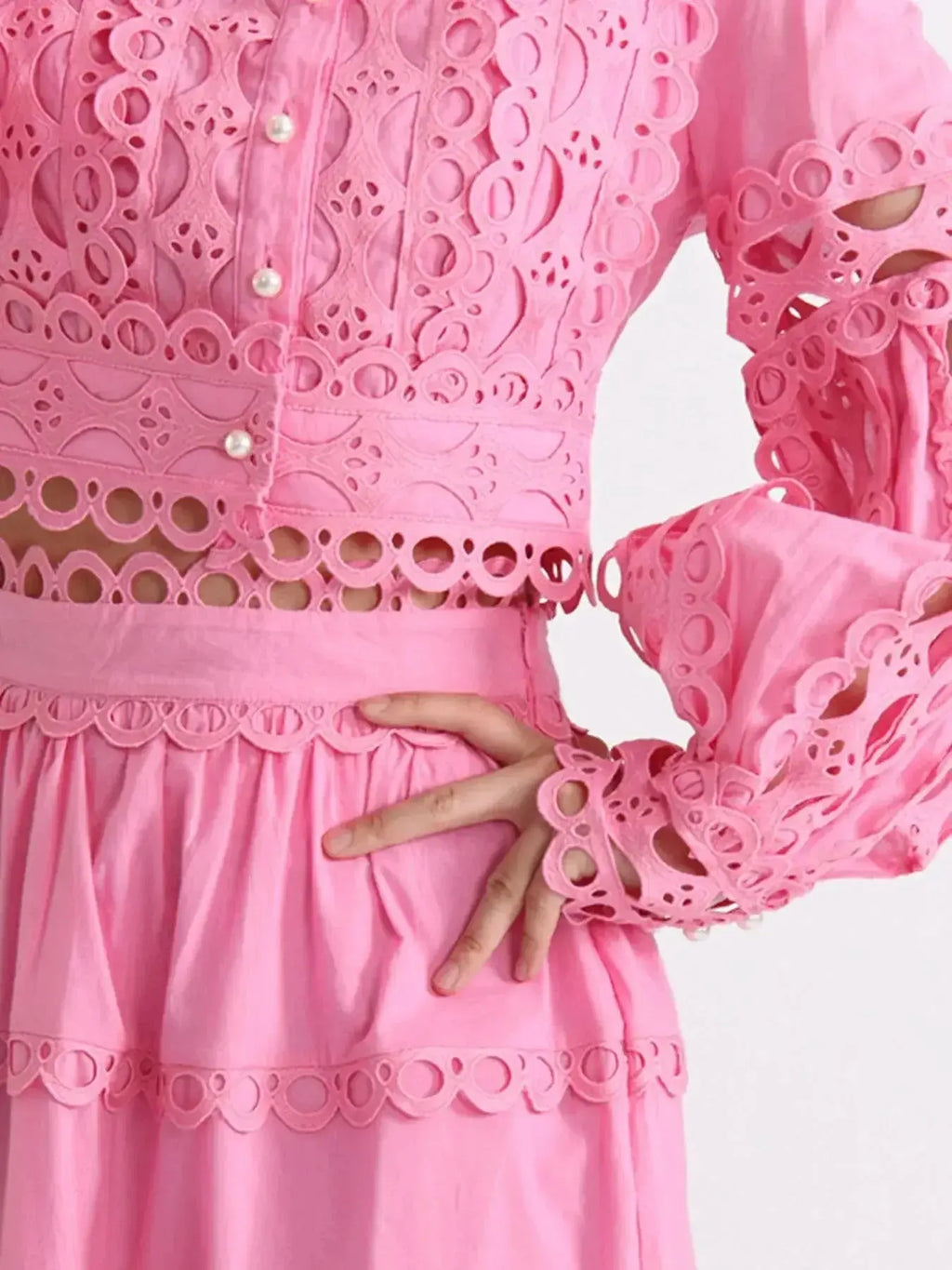 Lace Button Up Long Sleeve Top and Skirt Set - Plush Fashion Hub