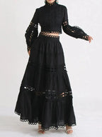 Lace Button Up Long Sleeve Top and Skirt Set - Plush Fashion Hub