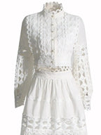 Lace Button Up Long Sleeve Top and Skirt Set - Plush Fashion Hub