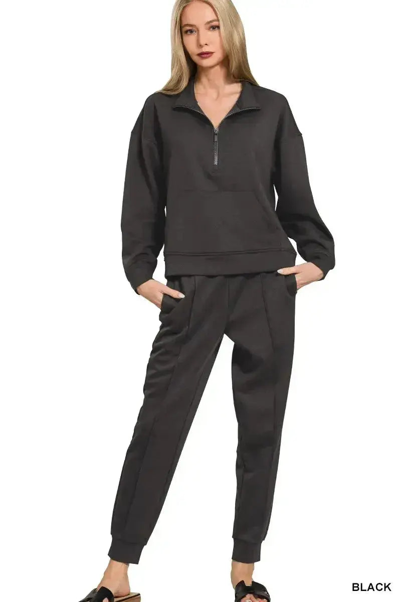 Ladies Half Zip Sweatshirt and Joggers Set - Plush Fashion Hub