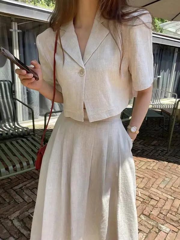 Loose Linen Short Shirt & A-line Skirt 2 Pieces Suit PAINEVIDA