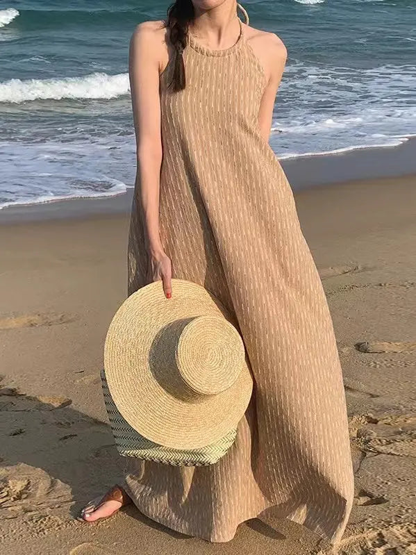 Loose Tie Open Back Striped Tank Dress Plush Fashion Hub