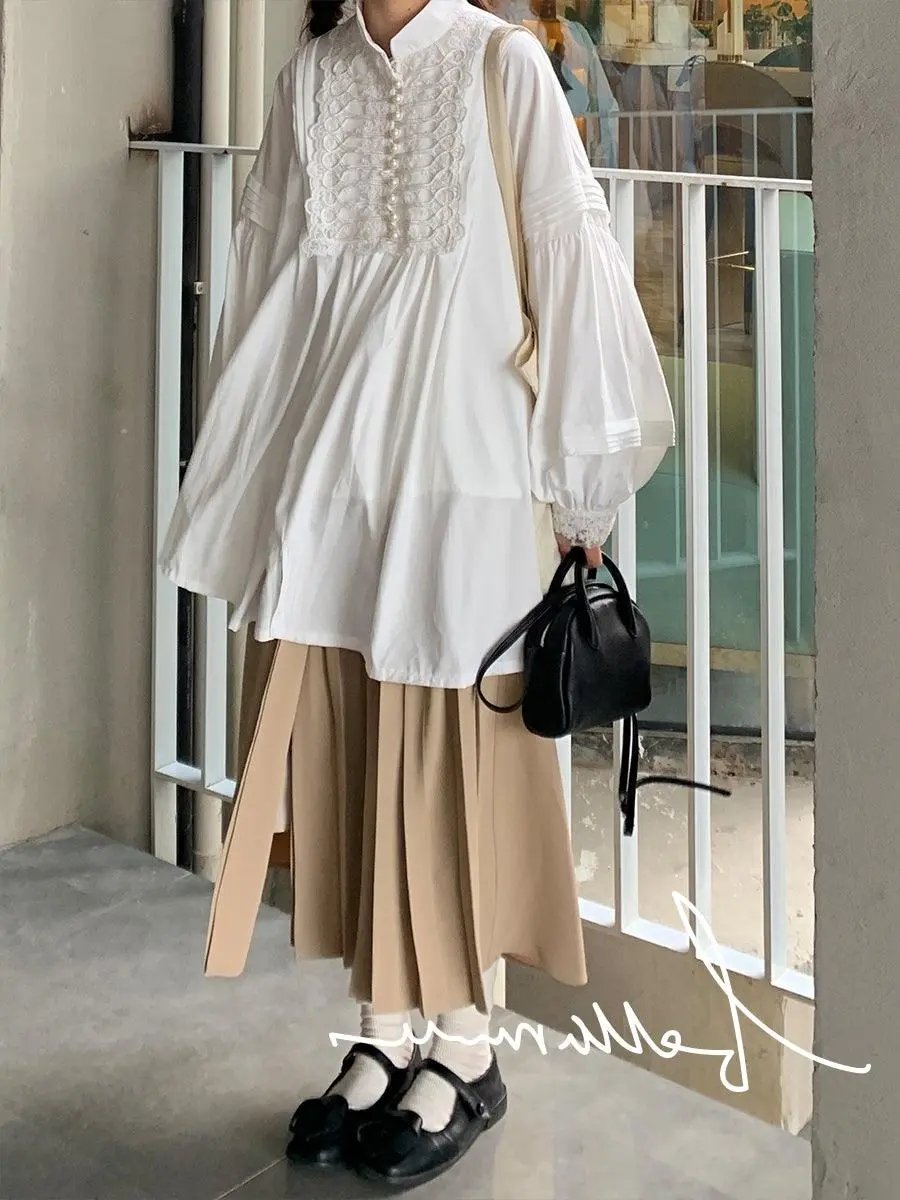 Loose Vintage Stand Collar Long Sleeve Shirt PAINEVIDA