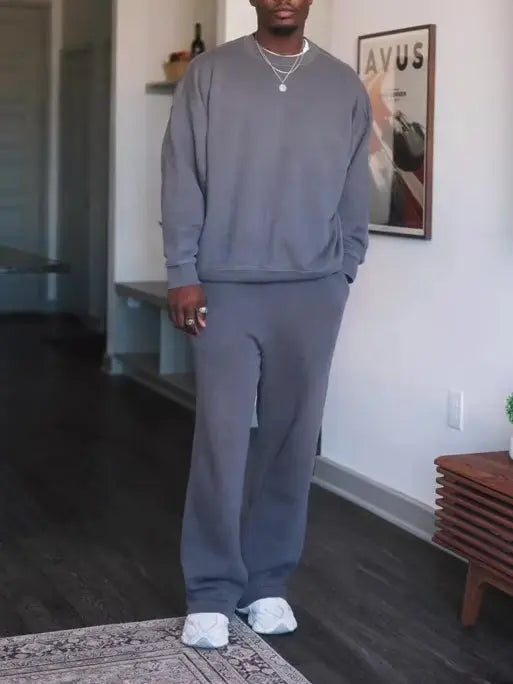 Men's Casual Crew Neck Sweatshirt & Pants Set - Plush Fashion Hub