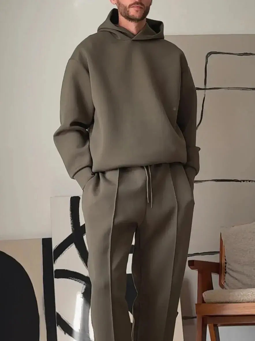 Men's Casual Hooded Sweatshirt & Elastic Waist Pants Set - Plush Fashion Hub