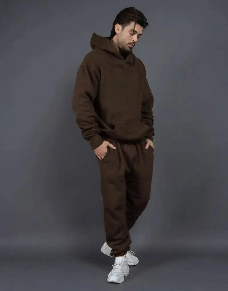 Men's Casual Loose Solid Color Hooded Sweatshirt Pants - Plush Fashion Hub