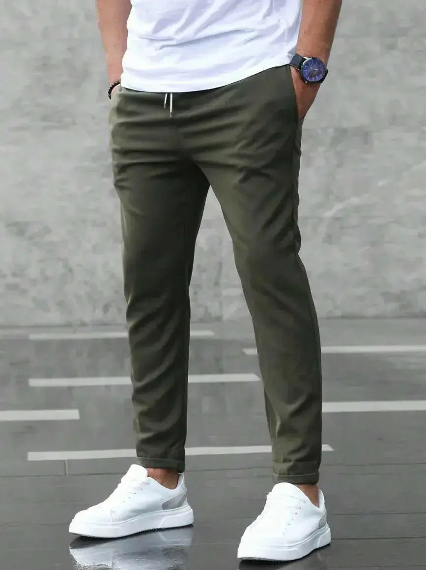 Men's Casual Pants With Pockets Fashion Slim Fit Drawstring Trousers - Plush Fashion Hub