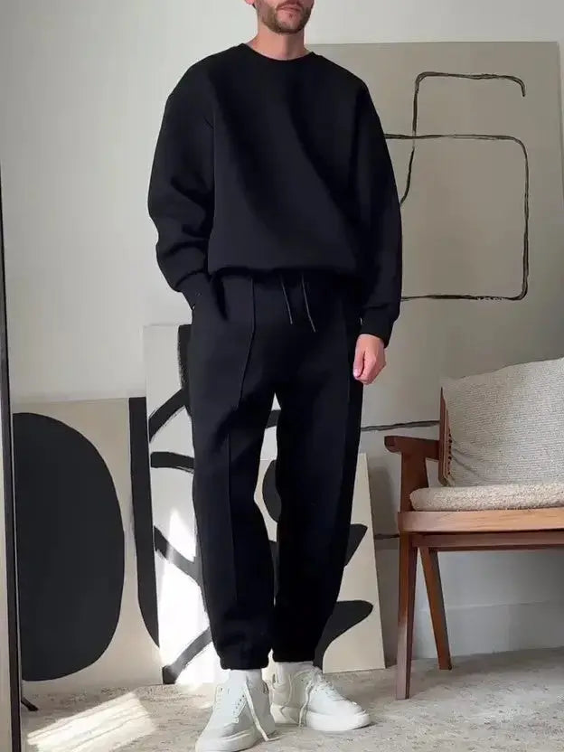 Men's Casual Round Neck Long Sleeve Sweatshirt & Elastic Waist Pants Set - Plush Fashion Hub