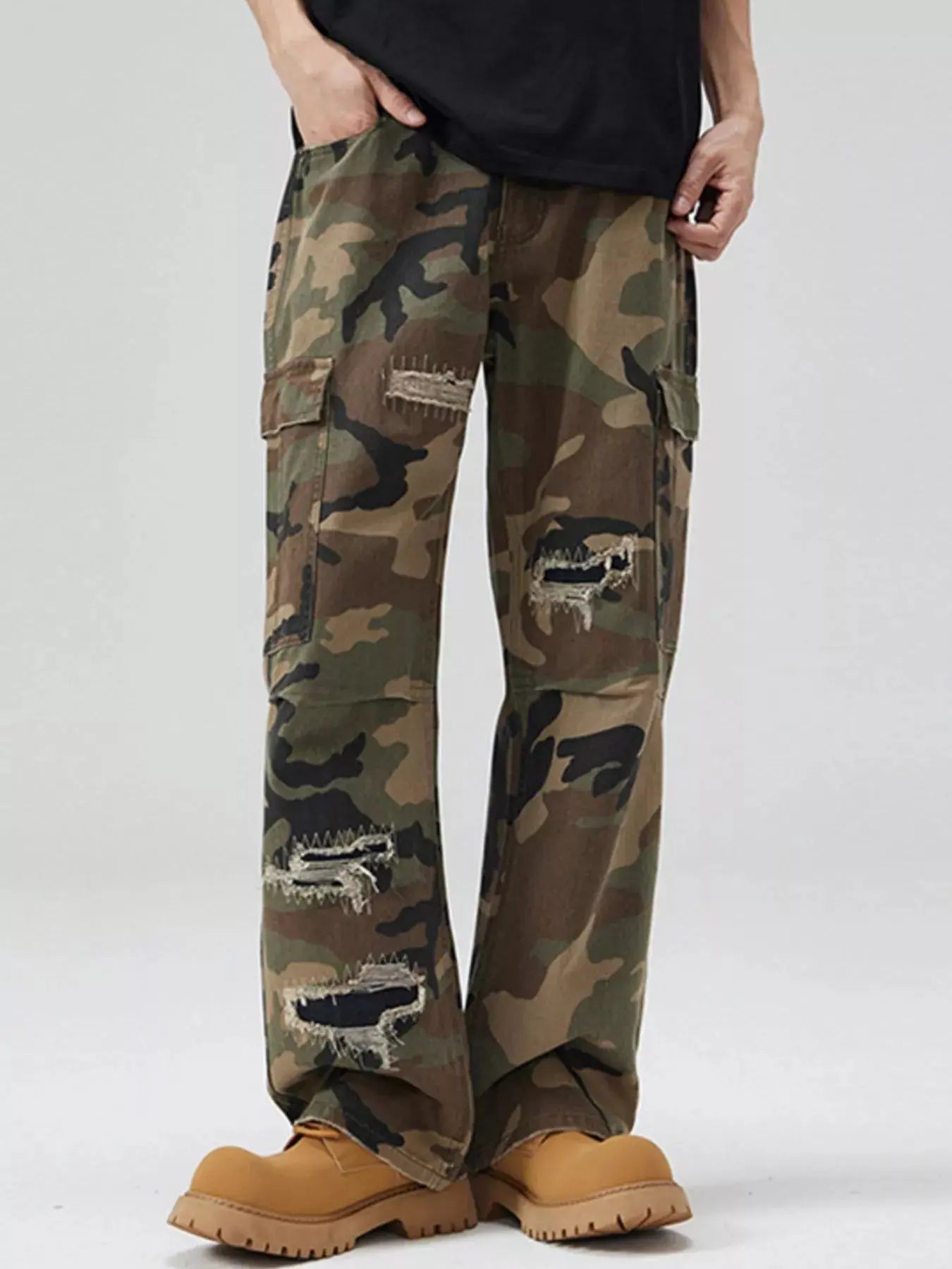 Men's Distressed Camouflage Cargo Pants - Plush Fashion Hub