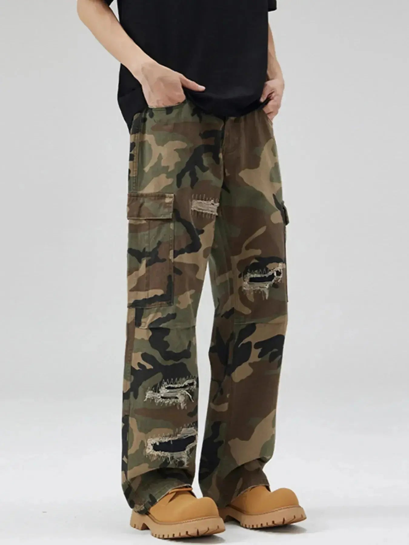 Men's Distressed Camouflage Cargo Pants - Plush Fashion Hub