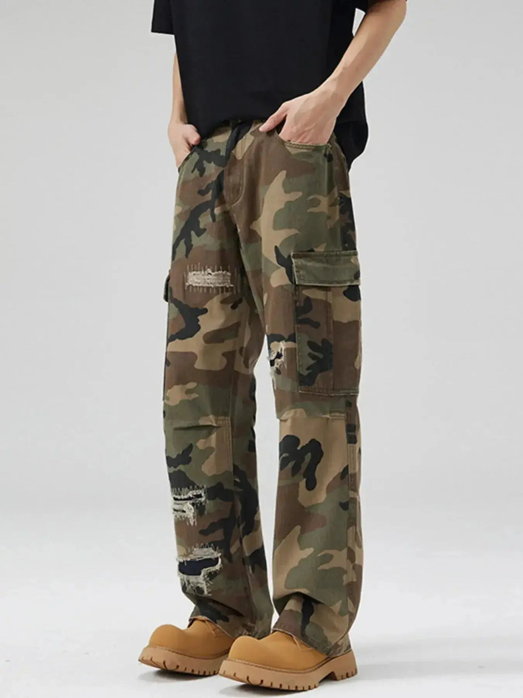 Men's Distressed Camouflage Cargo Pants - Plush Fashion Hub