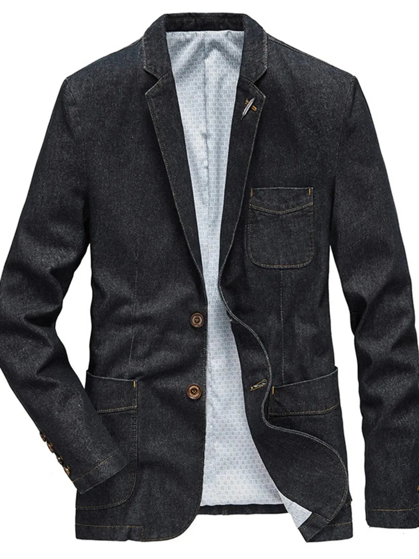 Men's Plus Size Lapel Collar Long Sleeve Denim Blazer - Plush Fashion Hub