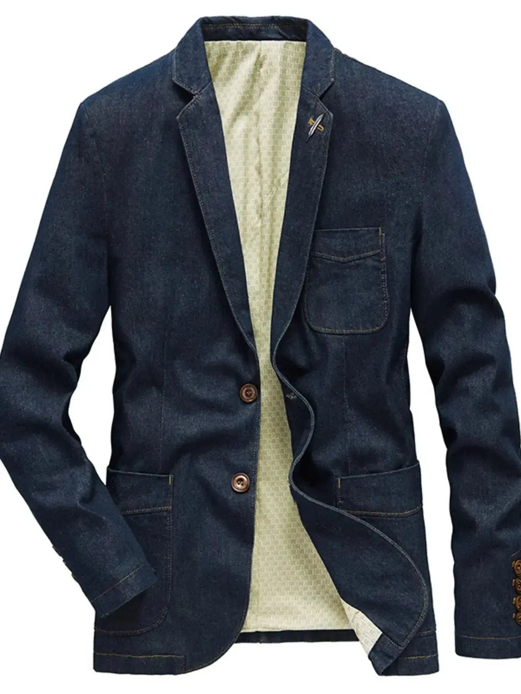 Men's Plus Size Lapel Collar Long Sleeve Denim Blazer - Plush Fashion Hub
