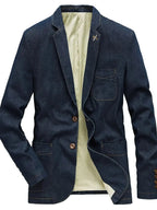 Men's Plus Size Lapel Collar Long Sleeve Denim Blazer - Plush Fashion Hub