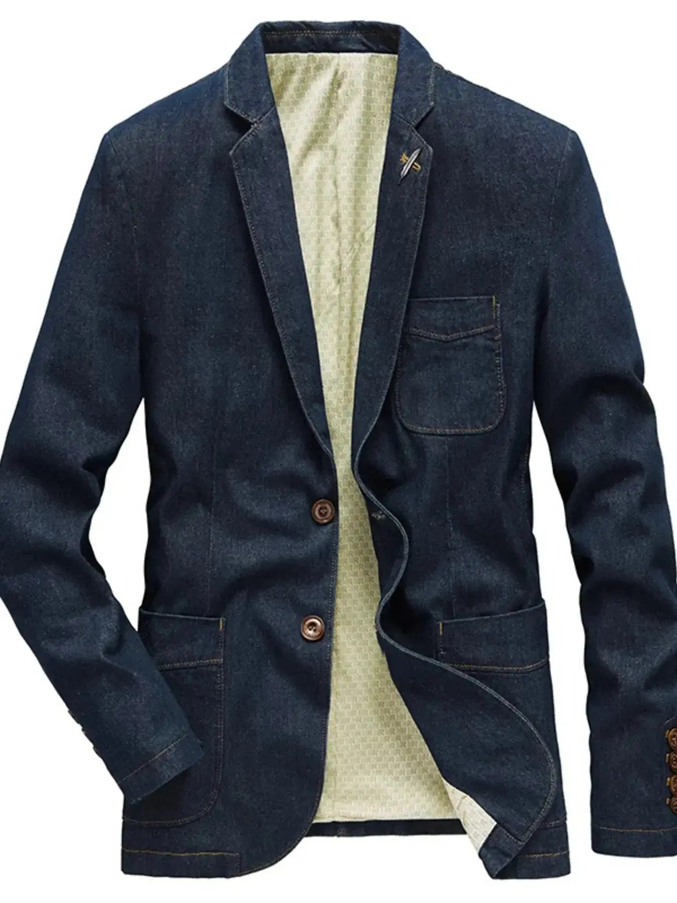 Men's Plus Size Lapel Collar Long Sleeve Denim Blazer - Plush Fashion Hub