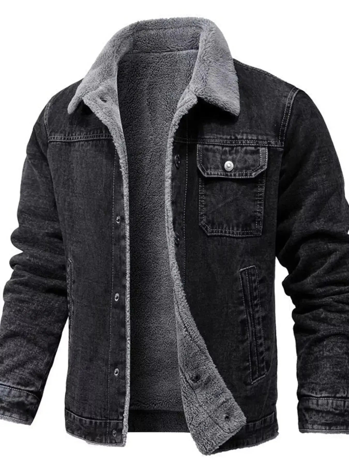 Men's Plus Size Button Up Sherpa Lined Denim Jacket - Plush Fashion Hub