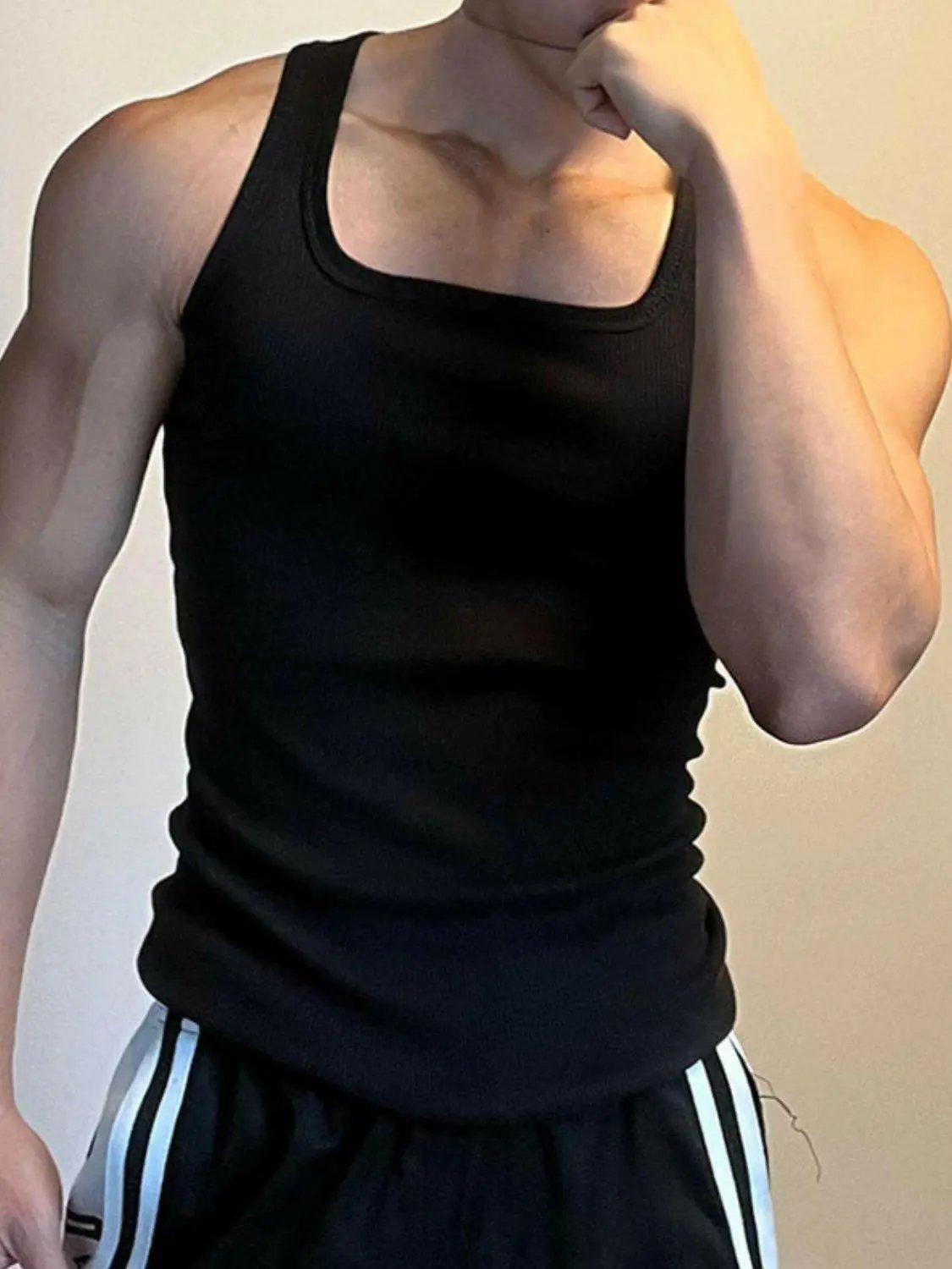 Men's Square Neck Wide Strap Tank.