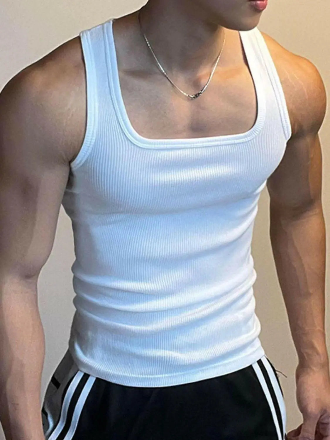 Men's Square Neck Wide Strap Tank - Plush Fashion Hub