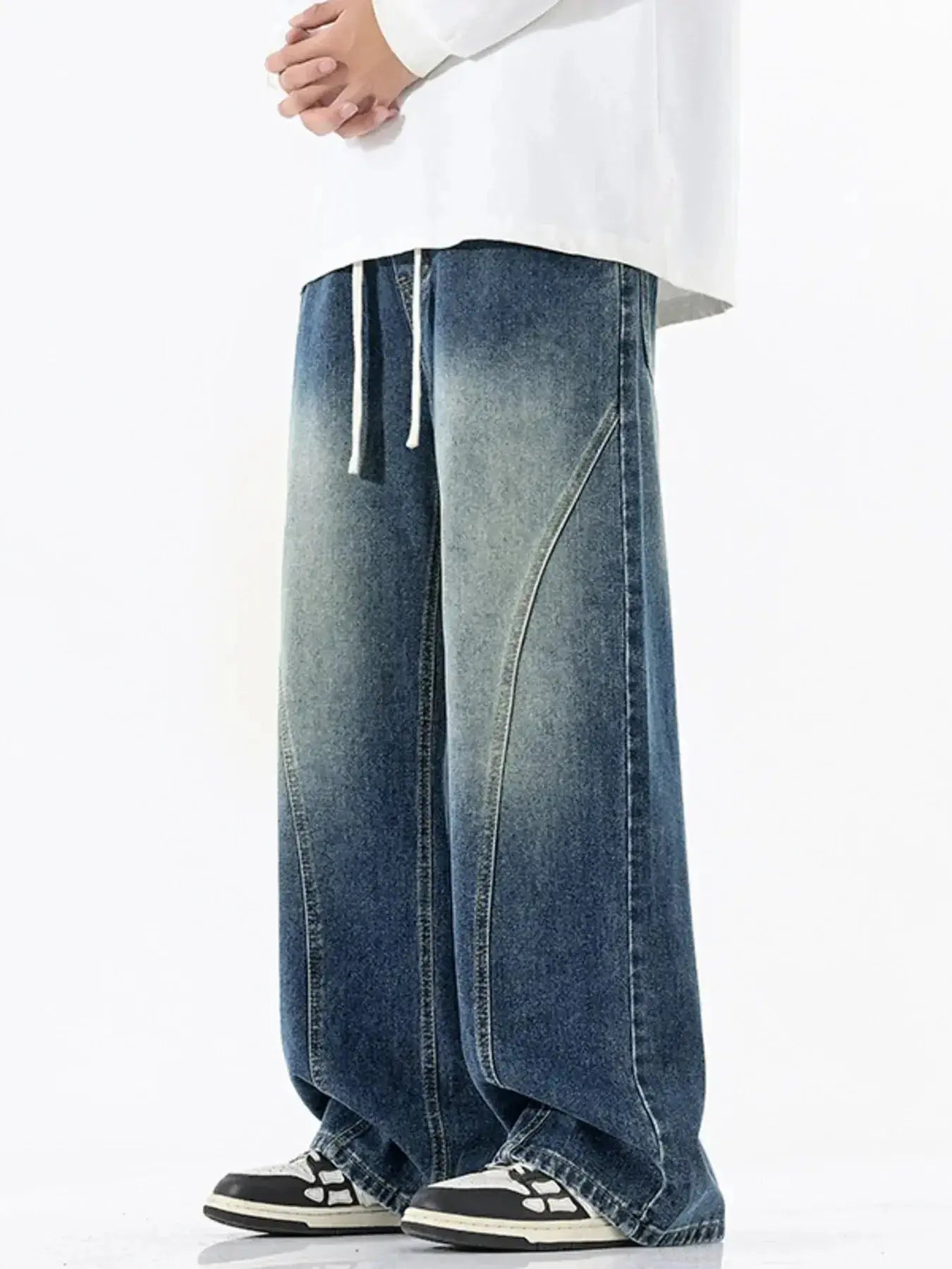 Men's Full Size Vintage Wash Wide Leg Jeans Plus Size - Plush Fashion Hub