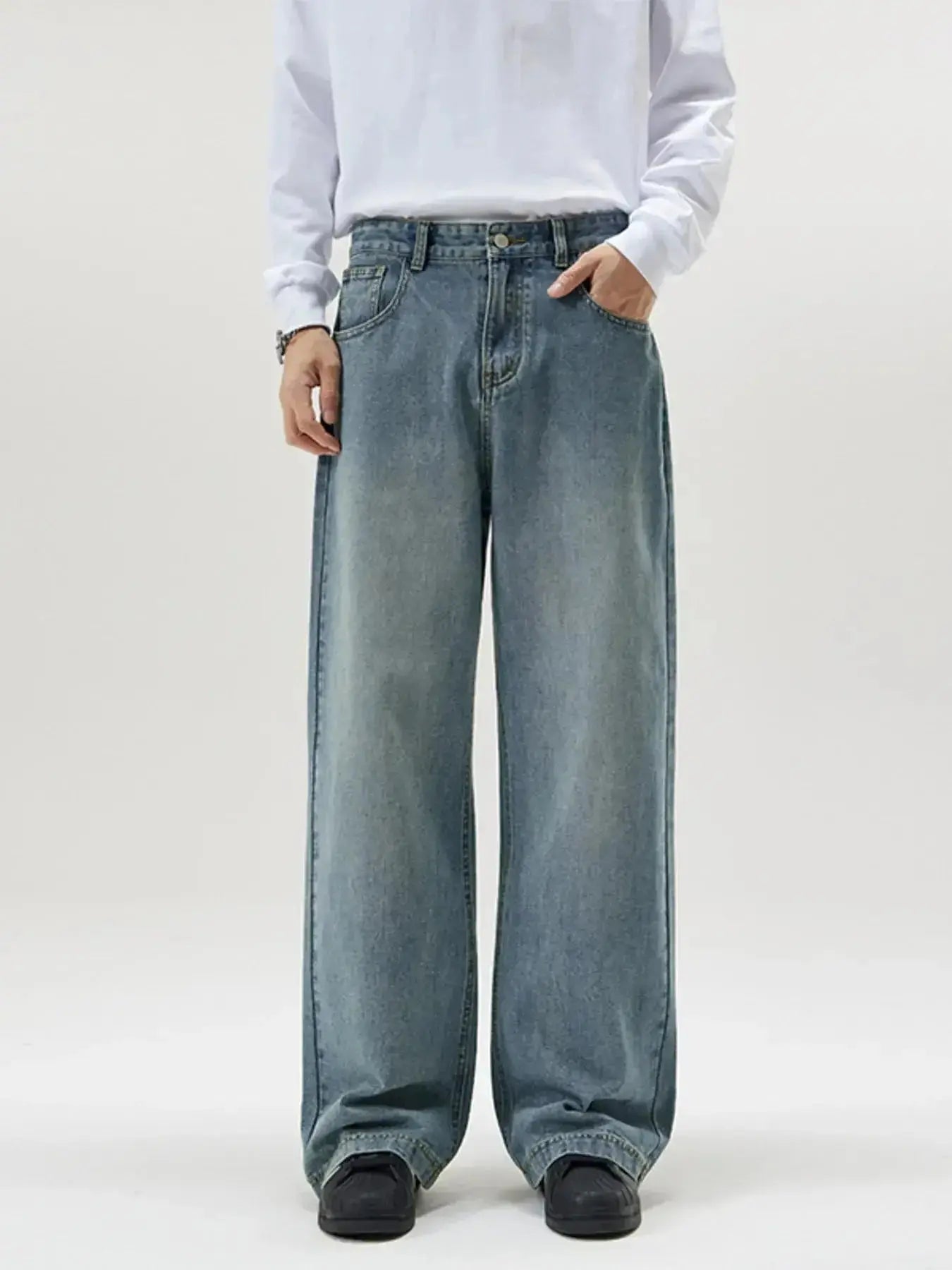 Men's Full Size Vintage Wash Wide Leg Jeans Plus Size - Plush Fashion Hub