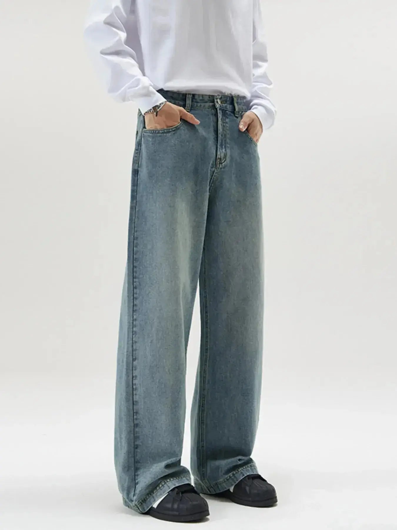 Men's Full Size Vintage Wash Wide Leg Jeans Plus Size - Plush Fashion Hub