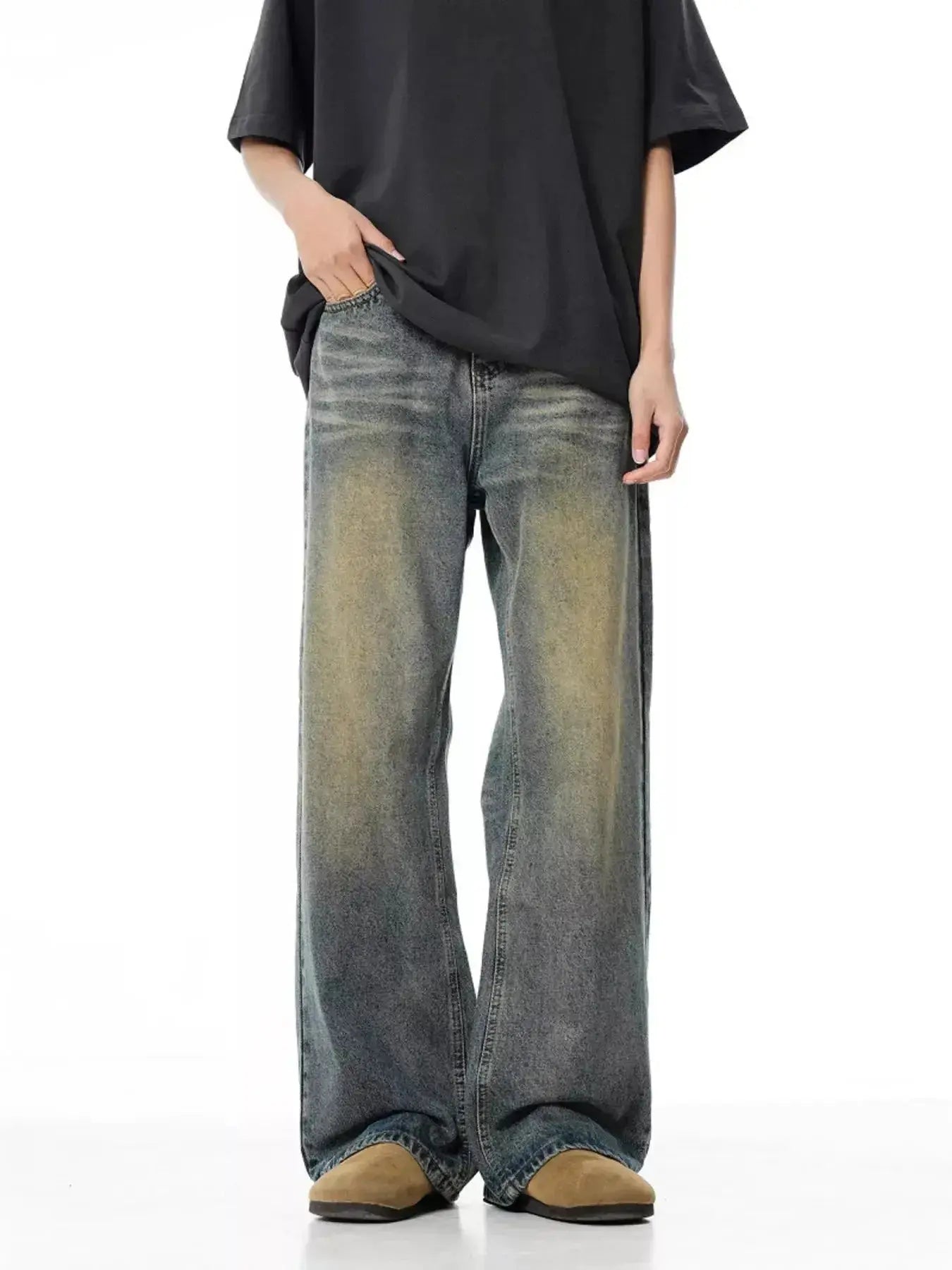 Men's Full Size Vintage Wash Wide Leg Jeans Plus Size - Plush Fashion Hub