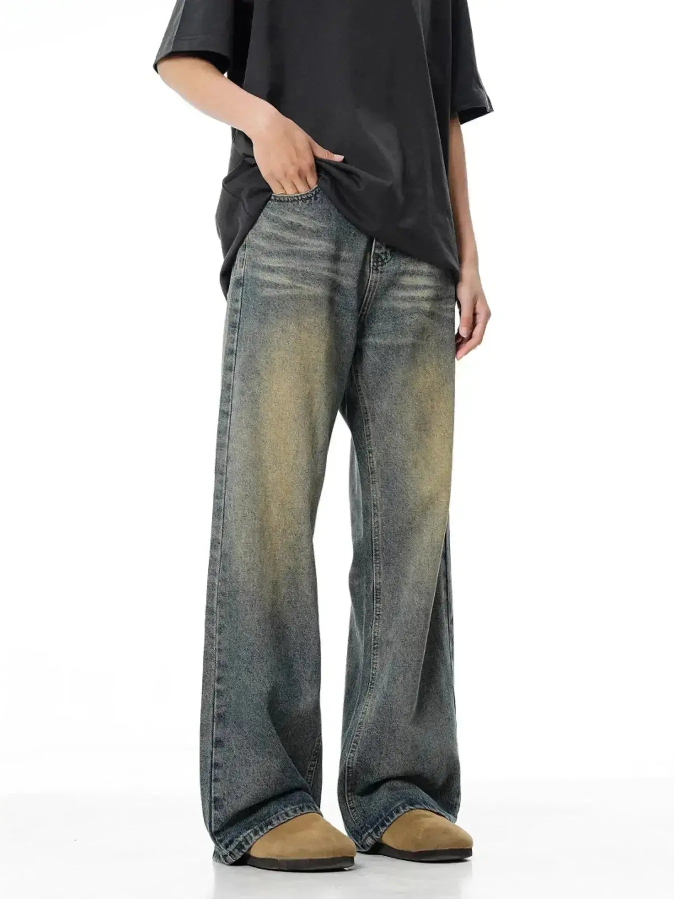 Men's Full Size Vintage Wash Wide Leg Jeans Plus Size - Plush Fashion Hub