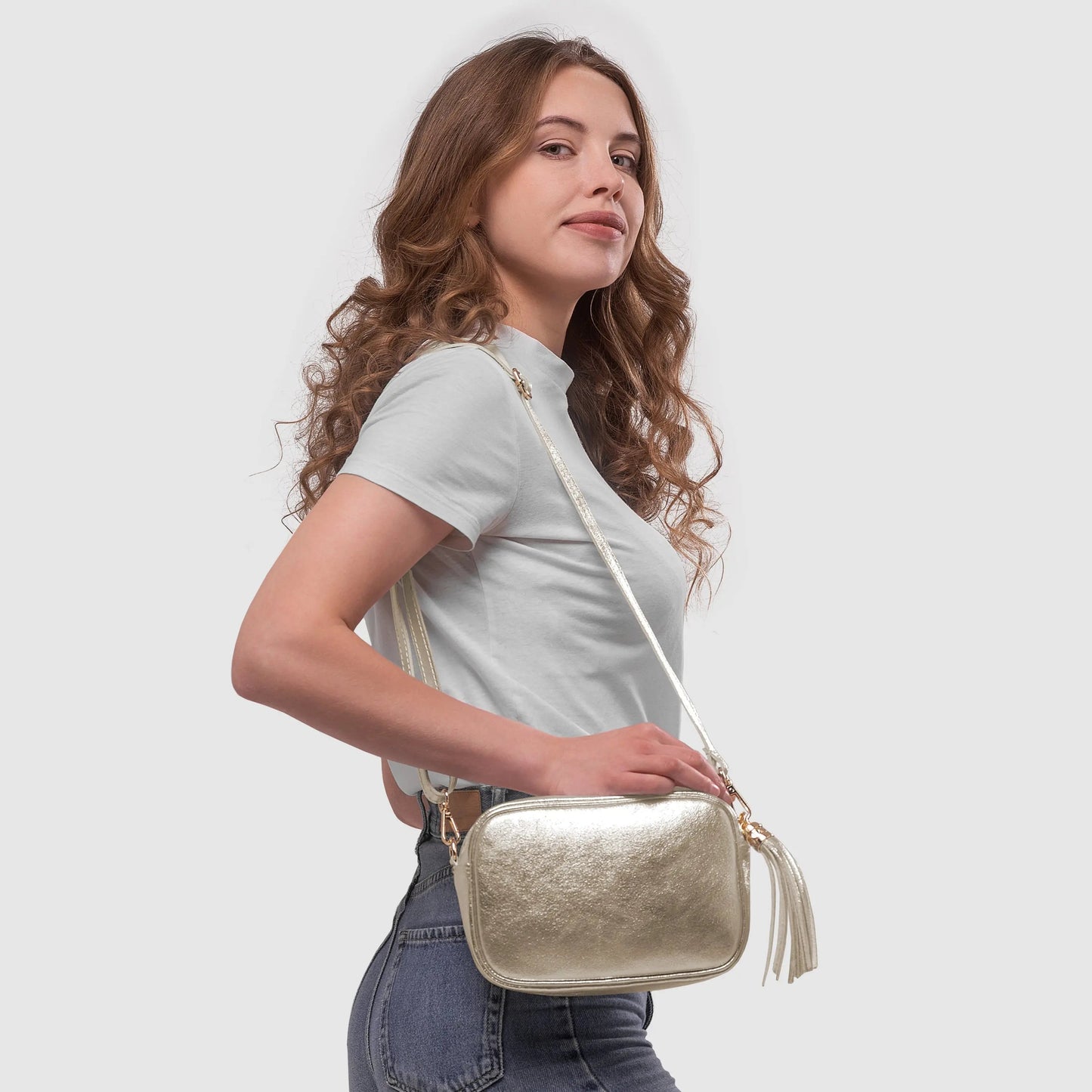 Metallic Suede Leather Crossbody Bag TAKEASY